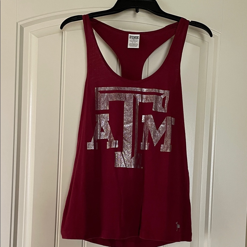PINK Victoria's Secret A&M Burgundy Top with Metallic Logo